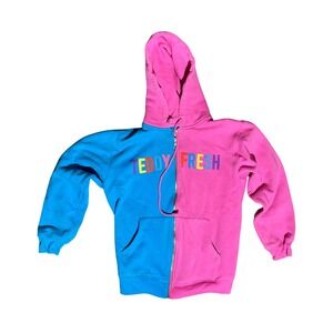 Teddy Fresh Color Block Split Zip Hoodie Blue Pink Rainbow Logo